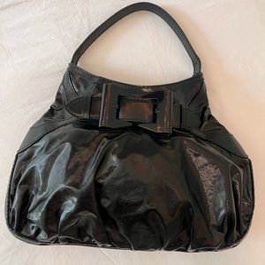 Authentic GUCCI Black Dialux Leather Queen Bow PVC Hobo Shoulder Bag